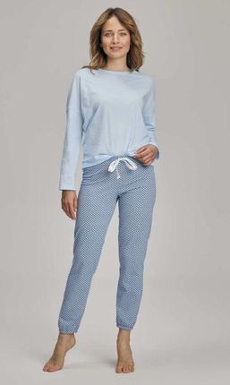 Piżama damska,wzór, długi rekaw, długie spodnie  (393 mrożny błękit, S/38)