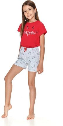 Piżama dziewczeca, Kotek,  krótki rękaw,spodenki (9-10, czerwony)