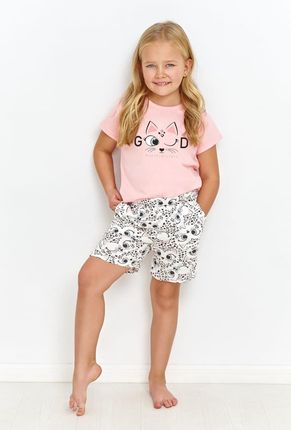 Piżama dziewczeca, Kotek rózowy,krótki rękaw,spodnie (Różowy, 140)