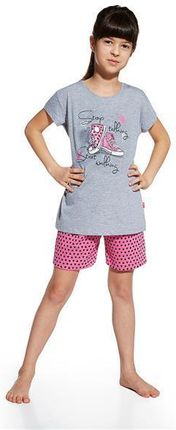 Piżama dziewczeca, Buciki różwe ,krótki rękaw,spodnie    (110-116, szary)