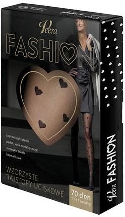 Veera Fashion, rajstopy wzorzyste, 70 DEN, czarne w serca, rozmiar XL