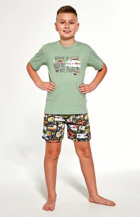 Pizama chłopieca,wzór Camper,krótki rekaw spodnie, (134-140, zielony)