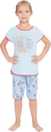 Piżama dziecięca dziewczęca krótki rekaw, krótkie spodnie. (Błękit kaszmirowy, 128)