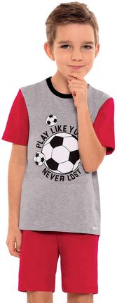 Piżama chłopięca,kr. rękaw,krótkie spodnie z wzorem piłki nożnej (Hiszpańska czerwień, 98)
