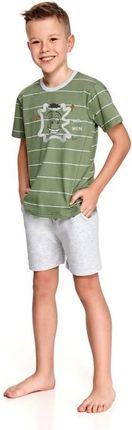 Piżama chłopięca, Śmieszek,krótki rękaw, spodnie 134 (zielono-szary, 134)
