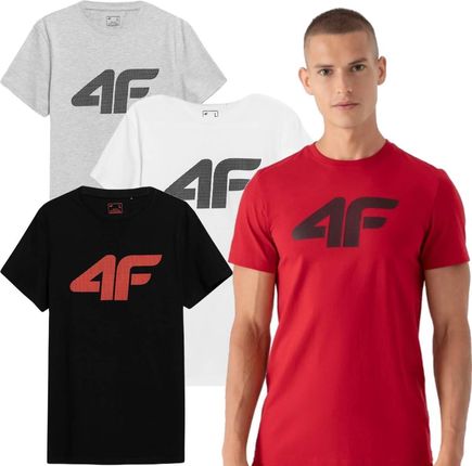 Koszulka krótki rękaw męska bawełniana 4 sztuki 4F 4FSS23TTSHM537 czerwona/biała/czarna/szara (XL)