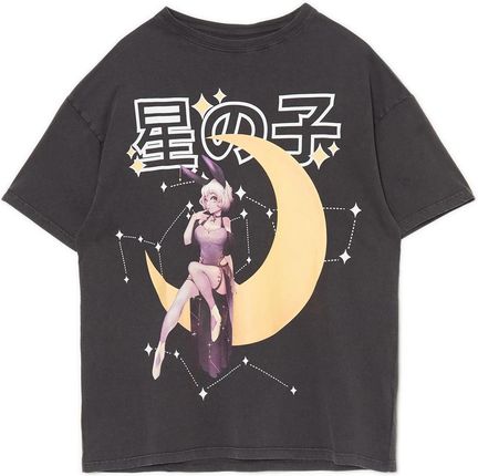Cropp - Szara koszulka oversize z nadrukiem anime - Szary