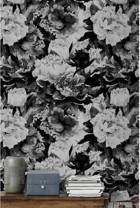 Coloray Flizelina Czarno Białe Kwiaty 250x104