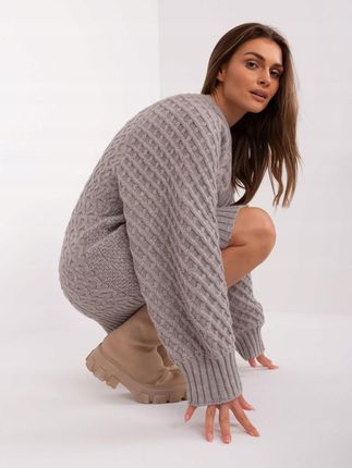 Sweter damski oversize szary dzianinowy akrylowy