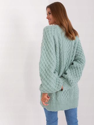 Sweter damski oversize miętowy dzianinowy akrylowy