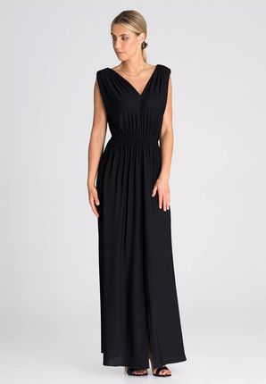 Elegancka sukienka maxi na szerokich ramiączkach (Czarny, S/M)