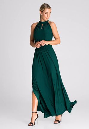 Niezwykła sukienka maxi z ozdobnym dekoltem (Zielony, S)