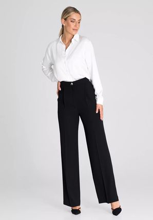 Eleganckie spodnie z szerokimi nogawkami (Czarny, XL)