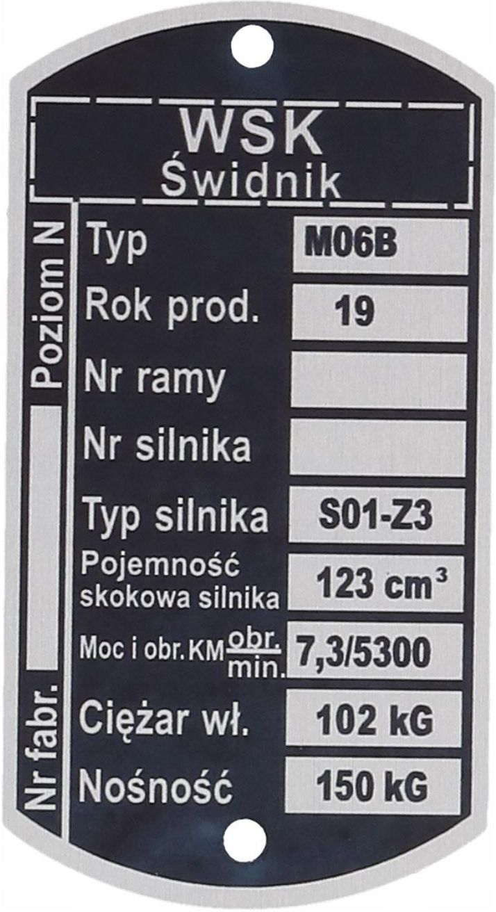 Części Motocyklowe Venbo Tabliczka Znamionowa Wsk 125 M06 B3 Waga 102kg 275056 Opinie I Ceny 8413