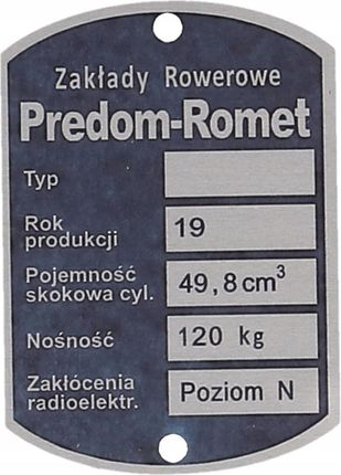Venbo Tabliczka Znamionowa Romet Motorynka Predom 141920
