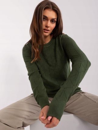 Sweter damski klasyczny basic khaki we wzory