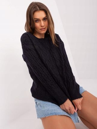Sweter damski czarny z warkoczami i ściągaczami