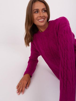 Sweter damski fioletowy z warkoczami i ściągaczami