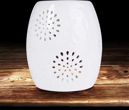 Dedra Ceramiczna Aromalampa O Koronkowym Wyglądzie Połyskująca Biel