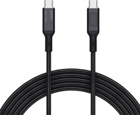Kabel przewód USB Typ-C do TYP-C 180cm Aukey PD 100W, LED (CB-MCC102 BK)