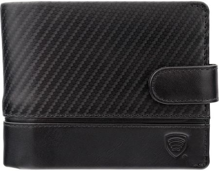 Zapinany portfel męski skórzany z ochroną RFID BLOCK (czarny, carbon)