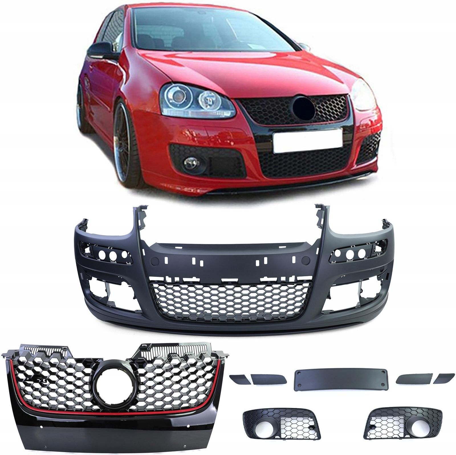 Griglia Anteriore Per VW Golf 5 2003-2008 - Nero Opaco, Con Covers, ABS, Non Per GTI O R32