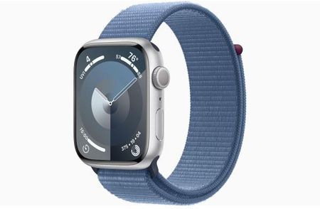 Apple Watch Series 9 GPS koperta 45 mm z aluminium w kolorze srebrnym opaska sportowa w kolorze zimowego błękitu (MR9F3QPA)