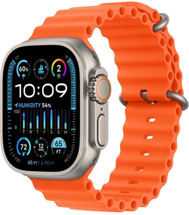 APPLE Watch Ultra 2 GPS + Cellular Koperta 49mm z tytanu w kolorze naturalnym z paskiem Ocean w kolorze pomarańczowym  (MREH3WBA)