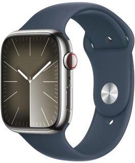 APPLE Watch Series 9 GPS + Cellular Koperta 45mm ze stali nierdzewnej w kolorze srebrnym z paskiem sportowym w kolorze sztormowego błękitu (MRMN3QPA)