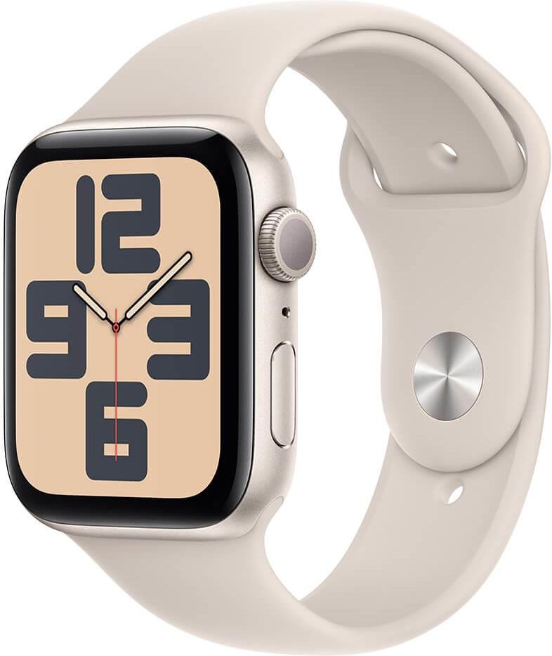 APPLE Watch SE 2 generacji GPS Koperta 44mm z aluminium w kolorze  księżycowej poświaty z paskiem sportowym w kolorze księżycowej poświaty  (MRE43QPA)