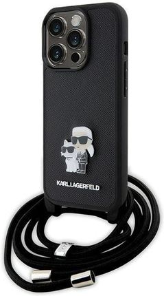Karl Lagerfeld Klhcp15Lsakcpsk Iphone 15 Pro 6 1" Hardcase Czarny Black Crossbody Saffiano Metal Pin Choupette