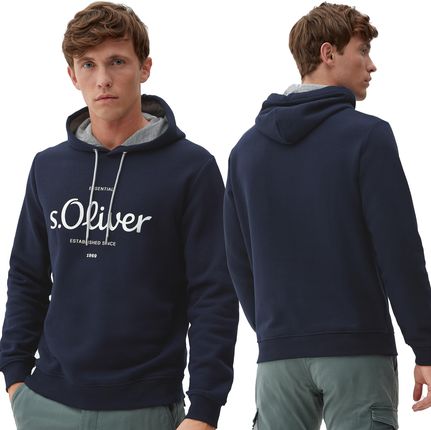 Bluza męska z kapturem s.Oliver logo granatowy - XL