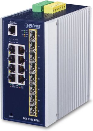 Planet Ip30 Industrial L3 8 Port Zarządzany Gigabit Ethernet (10 100 1000) Niebieski Biały (Igs63258T8S)