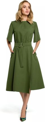 Rozkloszowana sukienka midi z szerokimi rękawkami (Zielony, S)