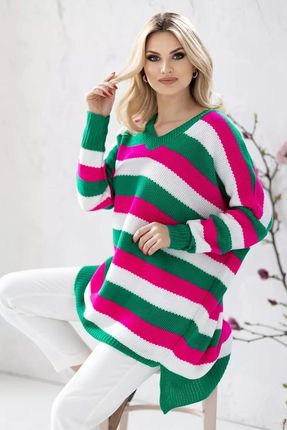 Kolorowy sweter z dłuższym tyłem (Fuksja, Uniwersalny)