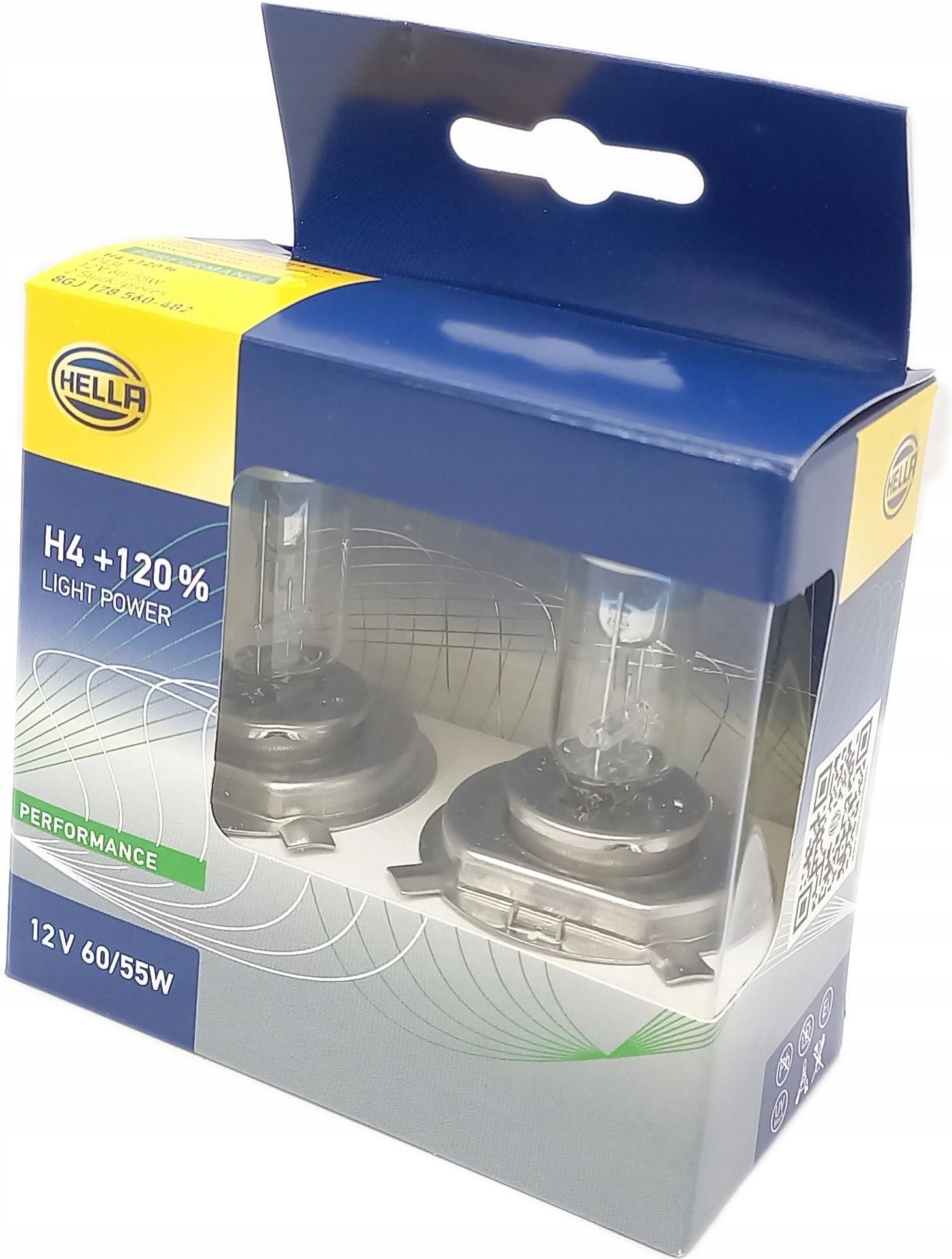 Bombilla HELLA H4 Performance +120% - Más Luz, Para Coche, 12V, 60/65W