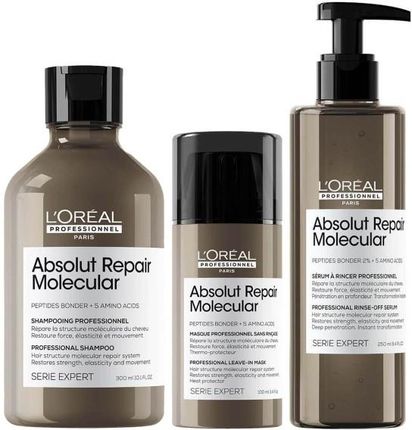 L'Oréal Professionnel Absolut Repair Molecular regenerujący zestaw do włosów zniszczonych | szampon 300ml, maska 100ml, serum 250ml