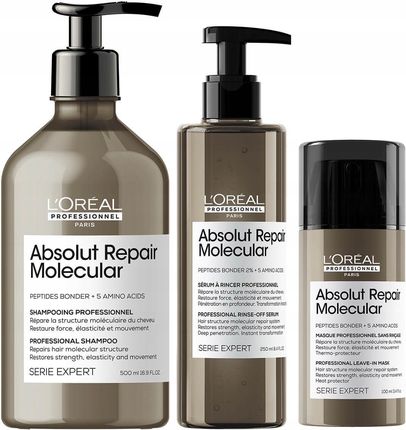 L'Oréal Professionnel Absolut Repair Molecular regenerujący zestaw do włosów zniszczonych | szampon 500ml, maska 100ml, serum 250ml