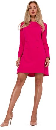M753 Sukienka z ozdobnymi oblekanymi guzikami - różowa (kolor róż, rozmiar XL)