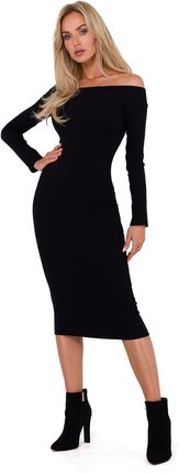 M757 Sukienka z dekoltem opadającym na ramiona - czarna (kolor czarny, rozmiar L/XL)