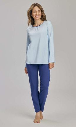 Piżama damska,bez wzoru, długi rekaw,  spodnie   (393 mrożny błękit, M/40)