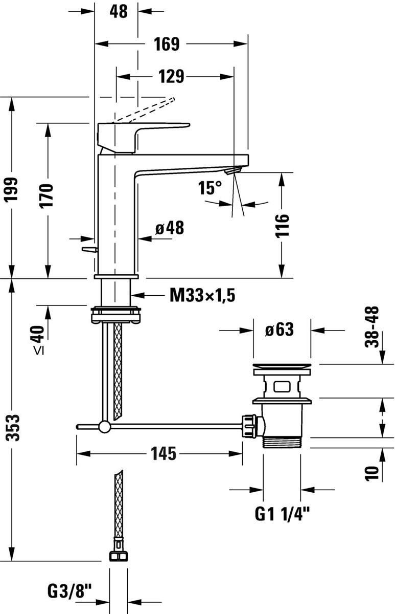 DURAVIT - Miscelatore Monocomando Per Lavabo In Ottone Nero Opaco Con Bocca Alta - 29x4,8x22cm