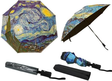 Parasol automatyczny, składany - V. van Gogh, Gwiaździsta noc (dekoracja na wierzchu) (CARMANI)