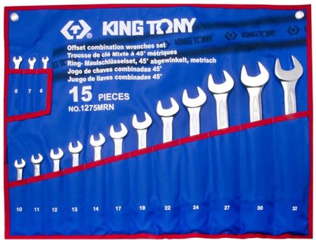 King Tony Zestaw Kluczy Płasko-Oczkowych Odgiętych 15Cz. 6 - 32Mm Etui 1275Mrn