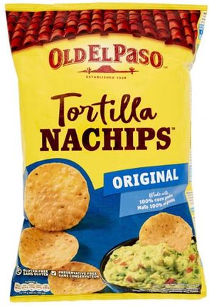 Old El Paso Okrągłe Chipsy Kukurydziane Nachos Solone Bezglutenowe Tortilla Chips Original Made With 100% Corn Grains Gluten Free 185g Okrągłe