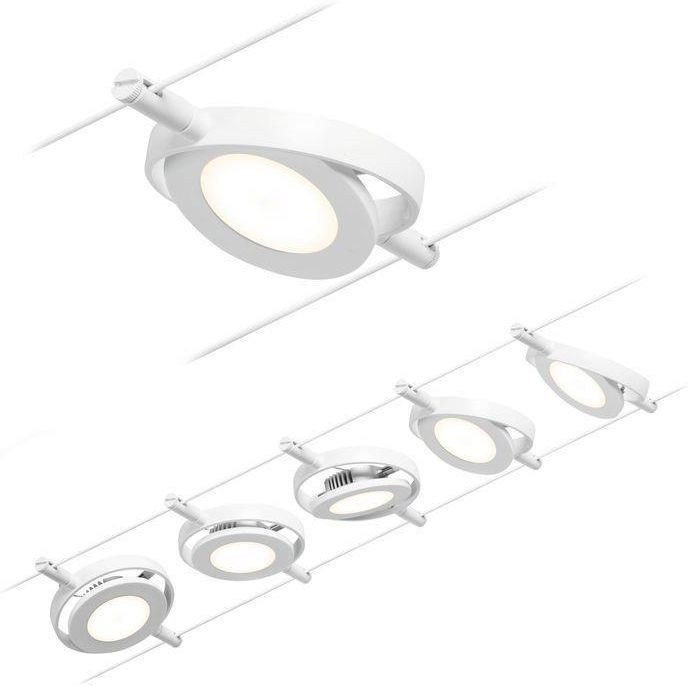 Kit Illuminazione LED RoundMac Paulmann - 5 Faretti 4,5W, Fune Metallica, 3000K Bianco Caldo