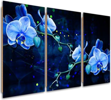 Feeby Obraz Trzyczęściowy Deco Panel Niebieski Kwiat Orchidei 90x60 1492937