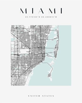 Mpink Plakat Mapa Miasta Miami Kwadrat 50x70 Cm 19249