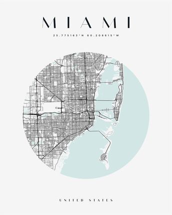 Mpink Plakat Mapa Miasta Miami Koło 24x30 Cm 19251
