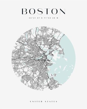 Mpink Plakat Mapa Miasta Boston Koło 50x70 Cm 19269